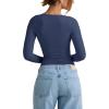 imageREORIA Womens V Neck Long Sleeve Shirts Casual Slim Fitted Tops Double Lined 2025 Fall Fashion ClothesBlue