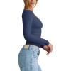 imageREORIA Womens V Neck Long Sleeve Shirts Casual Slim Fitted Tops Double Lined 2025 Fall Fashion ClothesBlue
