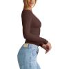 imageREORIA Womens V Neck Long Sleeve Shirts Casual Slim Fitted Tops Double Lined 2025 Fall Fashion ClothesBrown
