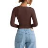 imageREORIA Womens V Neck Long Sleeve Shirts Casual Slim Fitted Tops Double Lined 2025 Fall Fashion ClothesBrown