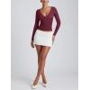 imageREORIA Womens V Neck Long Sleeve Shirts Casual Slim Fitted Tops Double Lined 2025 Fall Fashion ClothesBurgundy