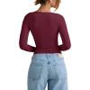 imageREORIA Womens V Neck Long Sleeve Shirts Casual Slim Fitted Tops Double Lined 2025 Fall Fashion ClothesBurgundy
