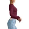 imageREORIA Womens V Neck Long Sleeve Shirts Casual Slim Fitted Tops Double Lined 2025 Fall Fashion ClothesBurgundy