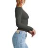 imageREORIA Womens V Neck Long Sleeve Shirts Casual Slim Fitted Tops Double Lined 2025 Fall Fashion ClothesGray