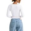 imageREORIA Womens V Neck Long Sleeve Shirts Casual Slim Fitted Tops Double Lined 2025 Fall Fashion ClothesWhite