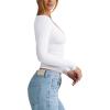 imageREORIA Womens V Neck Long Sleeve Shirts Casual Slim Fitted Tops Double Lined 2025 Fall Fashion ClothesWhite