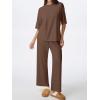 imageREORIA Womens Fall Lounge Sets Sleepwear Short Sleeve Tops and Long Pants 2 Piece PJ Pajama SetsCoffee