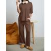 imageREORIA Womens Fall Lounge Sets Sleepwear Short Sleeve Tops and Long Pants 2 Piece PJ Pajama SetsCoffee
