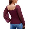 imageREORIA Womens 2025 Fall Casual Mesh Long Sleeve Square Neck Tops Trendy Cute Dressy Slim Fit Going Out TShirtsCordovan