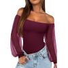 imageREORIA Womens 2025 Fall Casual Mesh Long Sleeve Square Neck Tops Trendy Cute Dressy Slim Fit Going Out TShirtsCordovan