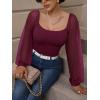 imageREORIA Womens 2025 Fall Casual Mesh Long Sleeve Square Neck Tops Trendy Cute Dressy Slim Fit Going Out TShirtsCordovan