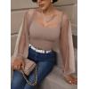 imageREORIA Womens 2025 Fall Casual Mesh Long Sleeve Square Neck Tops Trendy Cute Dressy Slim Fit Going Out TShirtsOxford Tan