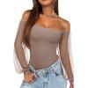 imageREORIA Womens 2025 Fall Casual Mesh Long Sleeve Square Neck Tops Trendy Cute Dressy Slim Fit Going Out TShirtsOxford Tan