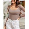 imageREORIA Womens 2025 Fall Casual Mesh Long Sleeve Square Neck Tops Trendy Cute Dressy Slim Fit Going Out TShirtsOxford Tan