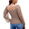 imageREORIA Womens 2025 Fall Casual Mesh Long Sleeve Square Neck Tops Trendy Cute Dressy Slim Fit Going Out TShirtsOxford Tan