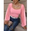 imageREORIA Womens 2025 Fall Casual Mesh Long Sleeve Square Neck Tops Trendy Cute Dressy Slim Fit Going Out TShirtsPink Dolphin