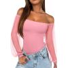 imageREORIA Womens 2025 Fall Casual Mesh Long Sleeve Square Neck Tops Trendy Cute Dressy Slim Fit Going Out TShirtsPink Dolphin