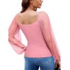 imageREORIA Womens 2025 Fall Casual Mesh Long Sleeve Square Neck Tops Trendy Cute Dressy Slim Fit Going Out TShirtsPink Dolphin
