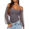 imageREORIA Womens 2025 Fall Casual Mesh Long Sleeve Square Neck Tops Trendy Cute Dressy Slim Fit Going Out TShirtsSilver Filigree