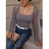 imageREORIA Womens 2025 Fall Casual Mesh Long Sleeve Square Neck Tops Trendy Cute Dressy Slim Fit Going Out TShirtsSilver Filigree