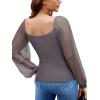 imageREORIA Womens 2025 Fall Casual Mesh Long Sleeve Square Neck Tops Trendy Cute Dressy Slim Fit Going Out TShirtsSilver Filigree