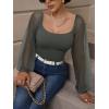 imageREORIA Womens 2025 Fall Casual Mesh Long Sleeve Square Neck Tops Trendy Cute Dressy Slim Fit Going Out TShirtsThyme