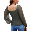 imageREORIA Womens 2025 Fall Casual Mesh Long Sleeve Square Neck Tops Trendy Cute Dressy Slim Fit Going Out TShirtsThyme