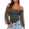 imageREORIA Womens 2025 Fall Casual Mesh Long Sleeve Square Neck Tops Trendy Cute Dressy Slim Fit Going Out TShirtsThyme