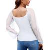 imageREORIA Womens 2025 Fall Casual Mesh Long Sleeve Square Neck Tops Trendy Cute Dressy Slim Fit Going Out TShirtsWhite