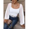 imageREORIA Womens 2025 Fall Casual Mesh Long Sleeve Square Neck Tops Trendy Cute Dressy Slim Fit Going Out TShirtsWhite