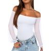 imageREORIA Womens 2025 Fall Casual Mesh Long Sleeve Square Neck Tops Trendy Cute Dressy Slim Fit Going Out TShirtsWhite