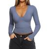 imageREORIA Womens Sexy Plunge Deep V Neck Long Sleeve Basic T Shirts Trendy Slim Fit Lightweight Y2K Going Out Crop TopsBaritone Blue