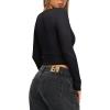imageREORIA Womens Sexy Plunge Deep V Neck Long Sleeve Basic T Shirts Trendy Slim Fit Lightweight Y2K Going Out Crop TopsBlack