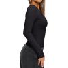 imageREORIA Womens Sexy Plunge Deep V Neck Long Sleeve Basic T Shirts Trendy Slim Fit Lightweight Y2K Going Out Crop TopsBlack