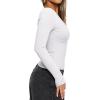 imageREORIA Womens Sexy Plunge Deep V Neck Long Sleeve Basic T Shirts Trendy Slim Fit Lightweight Y2K Going Out Crop TopsWhite