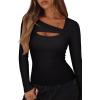 imageREORIA Womens Sexy Ribbed Long Sleeve Cutout Tops 2025 Fall Trendy Slim Fit Y2K Fashion Going Out T ShirtsBlack