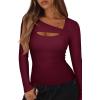 imageREORIA Womens Sexy Ribbed Long Sleeve Cutout Tops 2025 Fall Trendy Slim Fit Y2K Fashion Going Out T ShirtsBurgundy