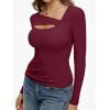 imageREORIA Womens Sexy Ribbed Long Sleeve Cutout Tops 2025 Fall Trendy Slim Fit Y2K Fashion Going Out T ShirtsBurgundy