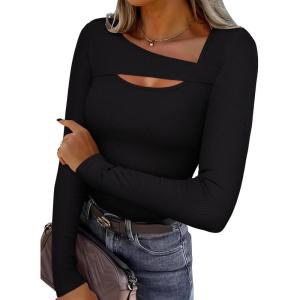 imageREORIA Womens Sexy Ribbed Long Sleeve Cutout Tops 2025 Fall Trendy Slim Fit Y2K Fashion Going Out T ShirtsBlack