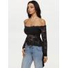 imageREORIA Lace Tops for Women Off Shoulder Lace Trim Crop Tops Ruffle Hem Long Sleeve TopsBlack Onyx