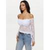imageREORIA Lace Tops for Women Off Shoulder Lace Trim Crop Tops Ruffle Hem Long Sleeve TopsBright White