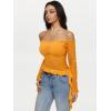 imageREORIA Lace Tops for Women Off Shoulder Lace Trim Crop Tops Ruffle Hem Long Sleeve TopsBright Yellow