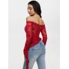 imageREORIA Lace Tops for Women Off Shoulder Lace Trim Crop Tops Ruffle Hem Long Sleeve TopsRibbon Red