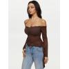 imageREORIA Lace Tops for Women Off Shoulder Lace Trim Crop Tops Ruffle Hem Long Sleeve TopsShaved Chocolate