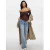 imageREORIA Lace Tops for Women Off Shoulder Lace Trim Crop Tops Ruffle Hem Long Sleeve TopsShaved Chocolate