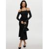 imageREORIA Sexy Lace Top for Women Off Shoulder Long Sleeve Halter Neck Sheer Fitted Going Out Top Y2K Fake Two Piece ShirtBlack Onyx