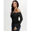 imageREORIA Sexy Lace Top for Women Off Shoulder Long Sleeve Halter Neck Sheer Fitted Going Out Top Y2K Fake Two Piece ShirtBlack Onyx