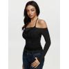 imageREORIA Sexy Lace Top for Women Off Shoulder Long Sleeve Halter Neck Sheer Fitted Going Out Top Y2K Fake Two Piece ShirtBlack Onyx