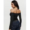 imageREORIA Sexy Lace Top for Women Off Shoulder Long Sleeve Halter Neck Sheer Fitted Going Out Top Y2K Fake Two Piece ShirtBlack Onyx