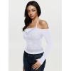 imageREORIA Sexy Lace Top for Women Off Shoulder Long Sleeve Halter Neck Sheer Fitted Going Out Top Y2K Fake Two Piece ShirtBright White